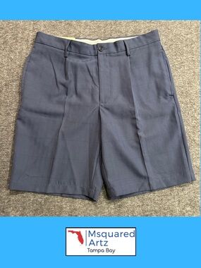 Greg Norman Men's Navy Windowpane Golf Shorts Performance Stretch Size 32